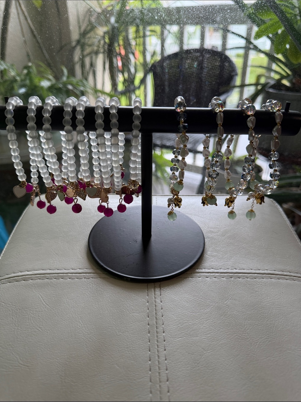 Handcrafted White Pearl and Pink Charm Stretch Bracelet - Women Jewelry